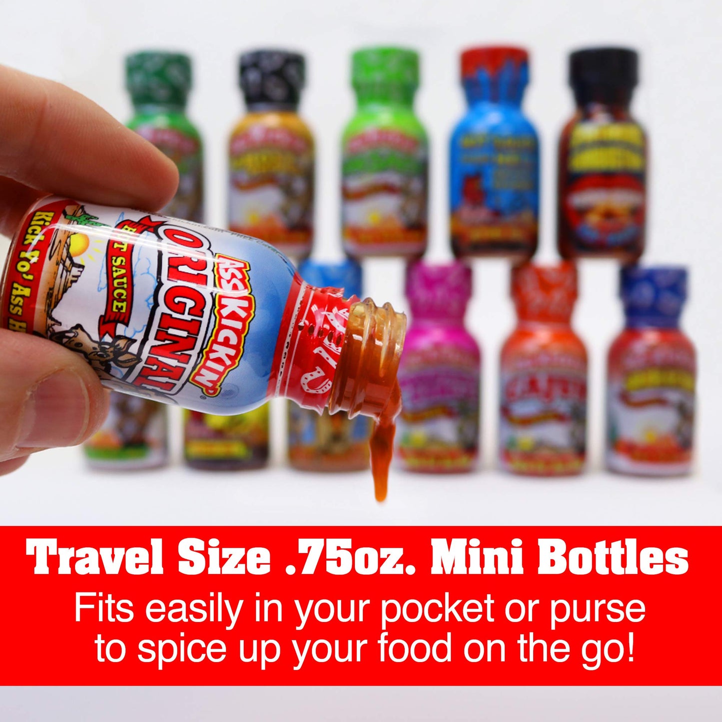 Ass Kickin' Premium Hot Sauce Travel Size Mini Bottles - 8 Pack Gift Set With .75 Oz Bottles - Perfect Christmas Gifts For Hot S