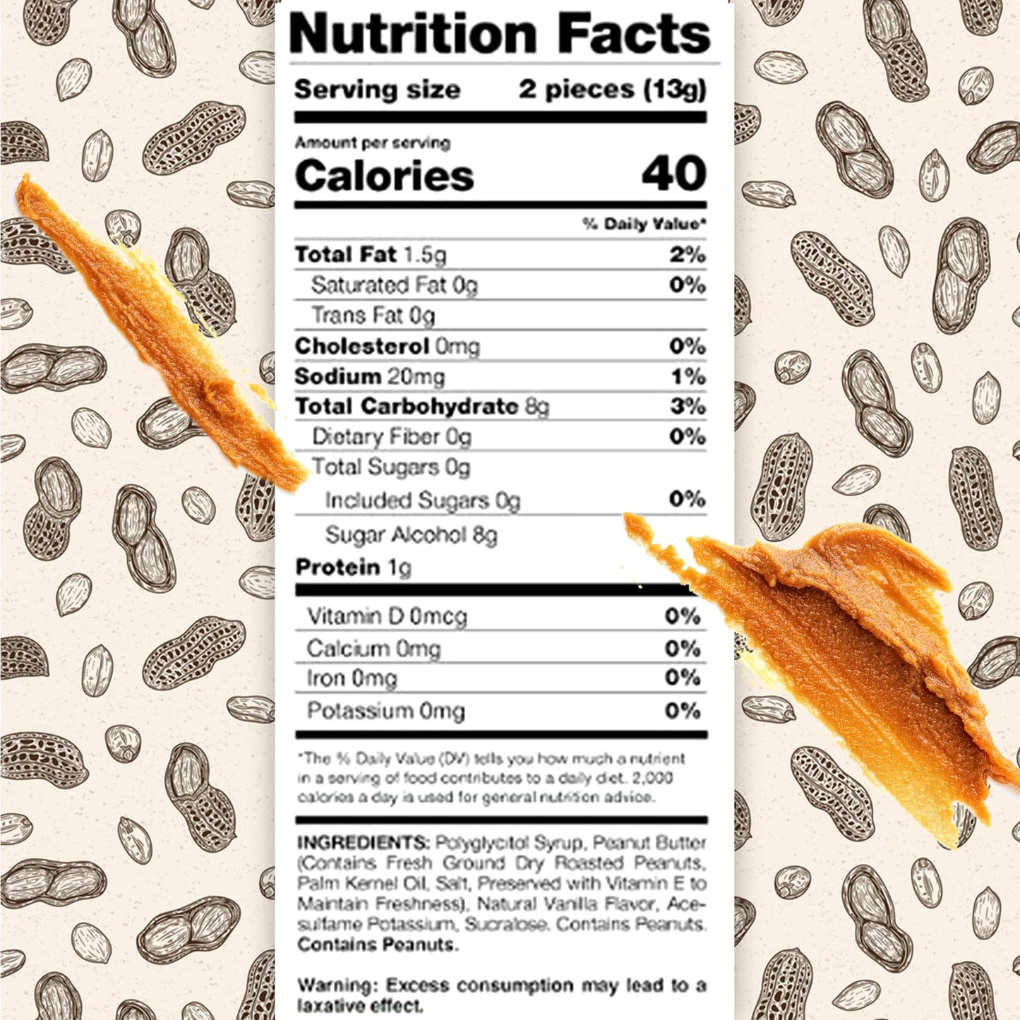 Fusion Sweets Sugar Free Peanut Butter Bars - Individually Wrapped - 1 Pound