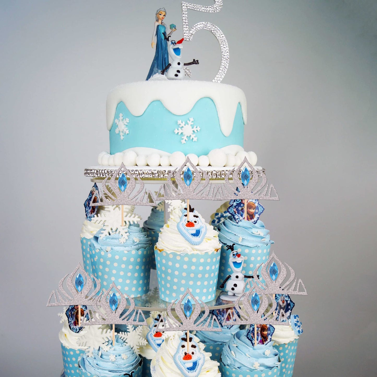 24 Pcs Princess Crown Cupcake Toppers With Crystal Winter Frozen Crown Cupcake Picks For Bridal Shower Wedding Baby Shower Birth