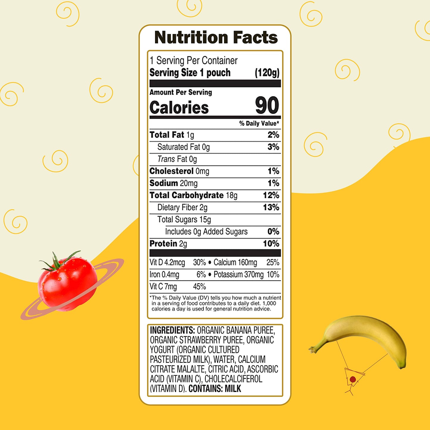 Earth's Best Organic Kids Snacks - Sesame Street Toddler Smoothie, Strawberry Banana, 4.2 oz Resealable Pouch, Pack of 16