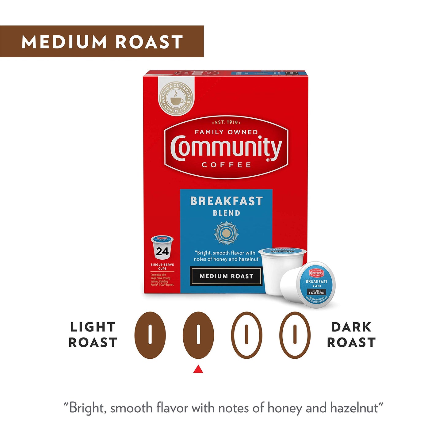 Community Coffee Breakfast Blend Coffee Pods, Medium Roast, 72 Count, Compatible with Keurig 2.0, 12 Count (Pack of 6)