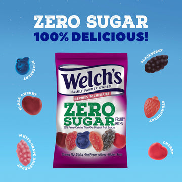 Welchs Fruit Snacks, Zero Sugar Fruity Bites, Perfect For School Lunches, Berries 'N Cherries, Gluten Free, 3 Oz (Pack Of 1)