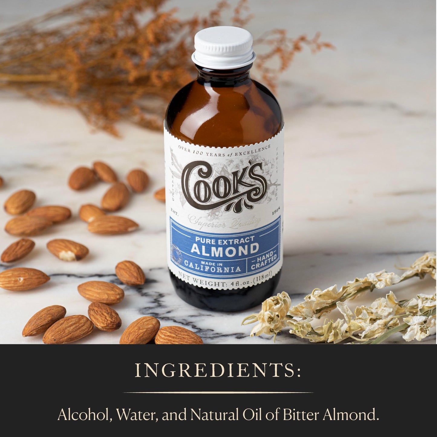 Cooks, Pure Almond Extract for Baking, Cooking, and Mixology, Allergen Free Almond Flavoring Extract, 4 oz