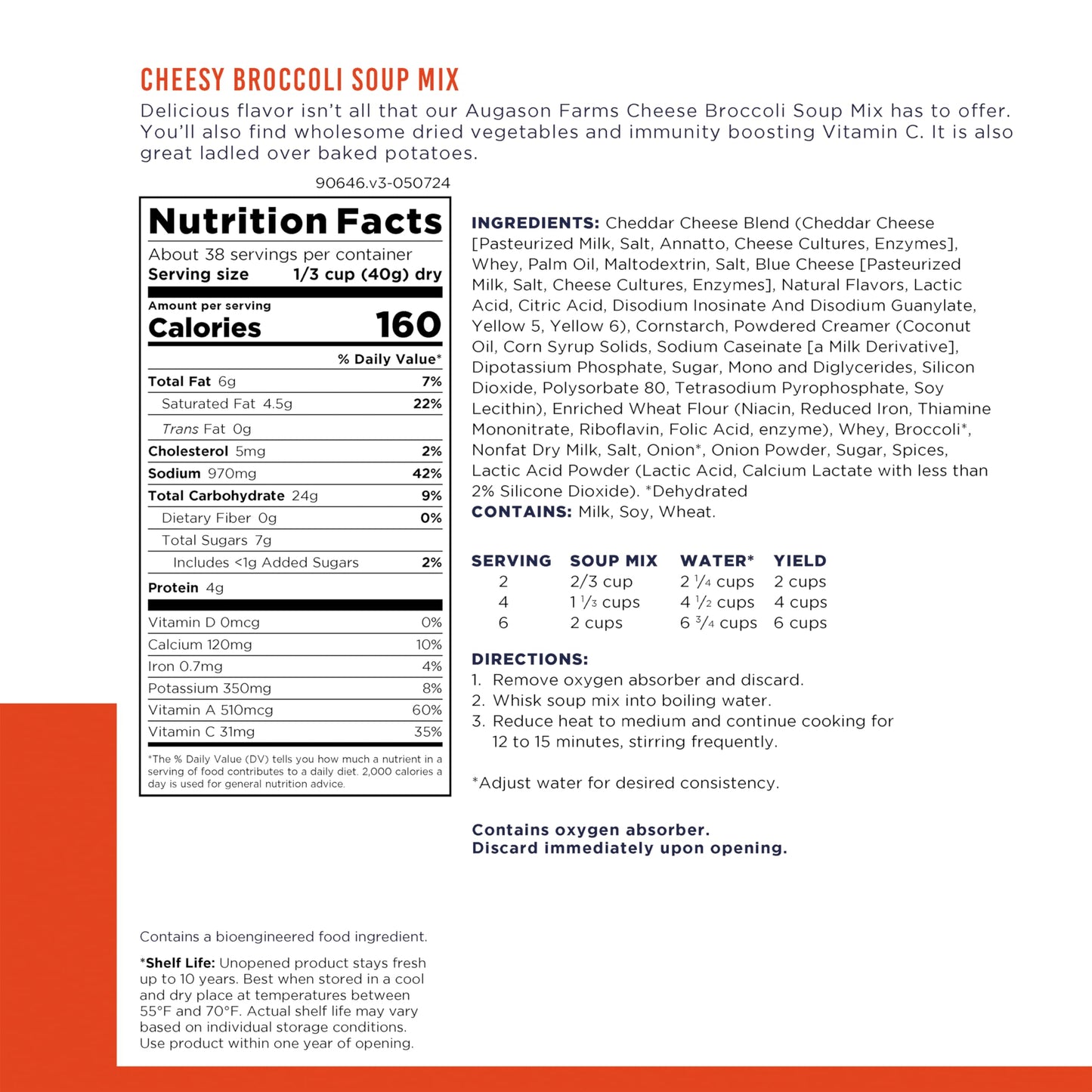 Augason Farms Cheesy Broccoli Soup Mix Can - Emergency Food Supply, 54 Fl Oz, 38 Servings, Model 5-90646