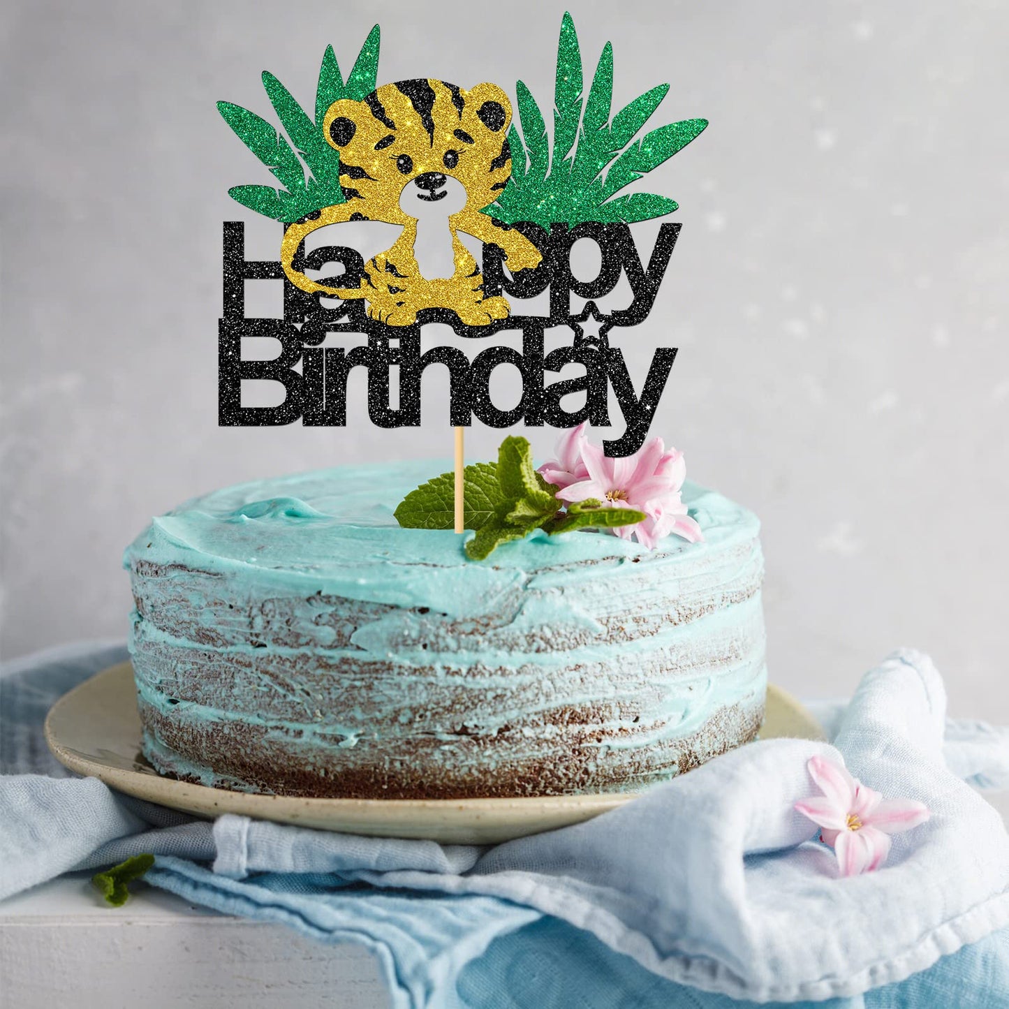 Monmon & Craft Tiger Happy Birthday Cake Topper/Baby Children 1St Birthday Zoo Cake Decor/Baby Shower/Wild Animal Theme Birthday