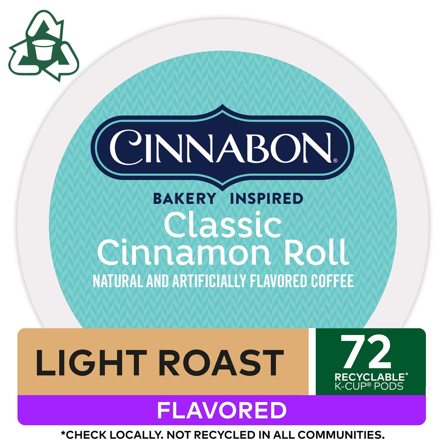 CINNABON Classic Cinnamon Roll K-Cup Pods, Light Roast Coffee, 72 Count, Model 5000053537, Basic Color