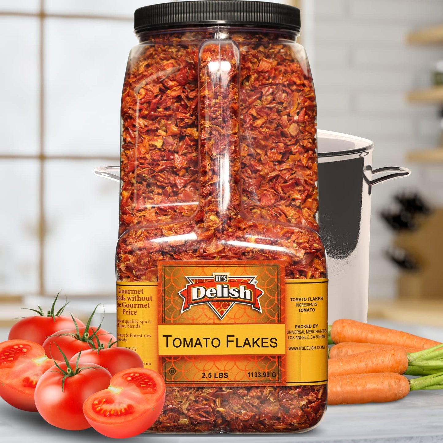 Dehydrated Dried Tomato Flakes By It'S Delish - 2.5 Lbs Bulk Restaurant Gallon Size Container Jug With Handle - Dried Natural To