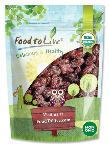Food to Live Organic California Medjool Dates, 1 Pound - Soft & Juicy Nature's Candy. Non-GMO Whole Dry Fancy Dates with Pits. P