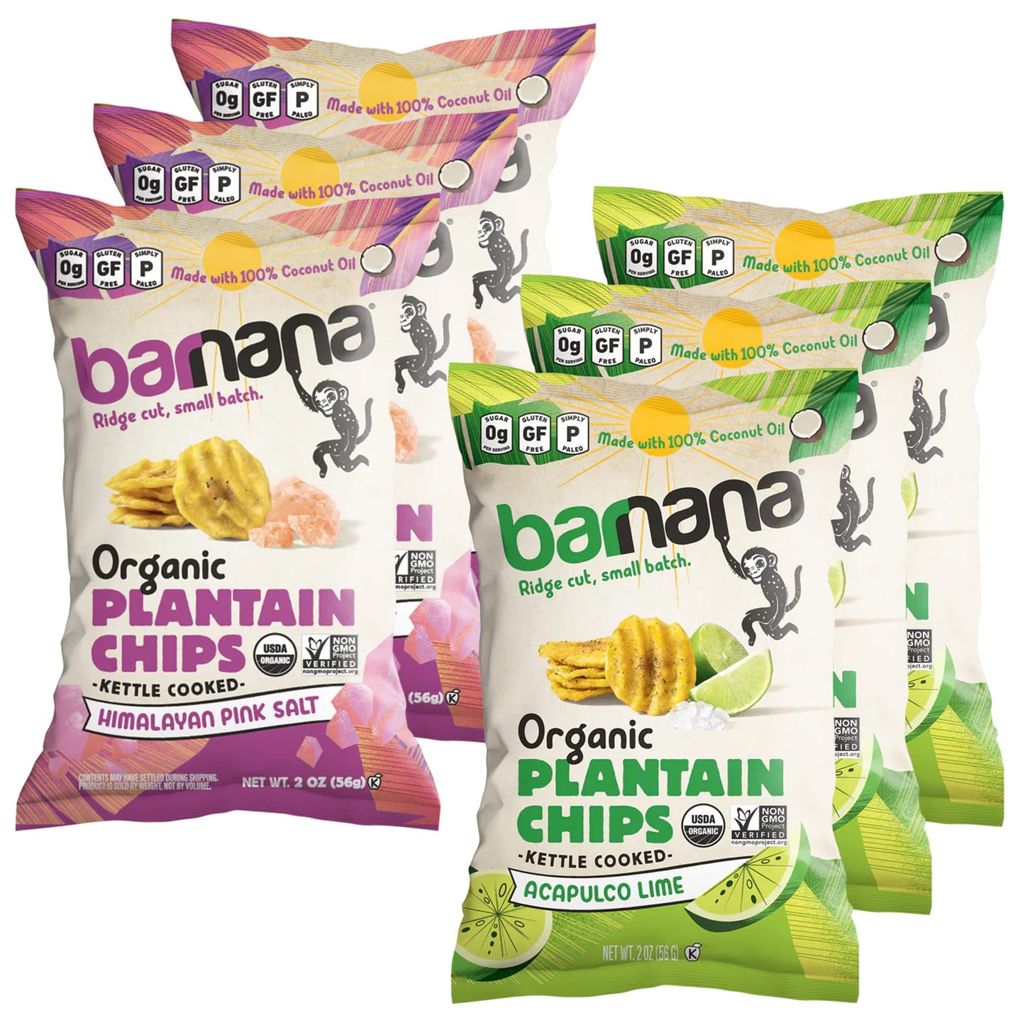 Barnana Organic Plantain Chips, Acapulco Lime, 100% Coconut Oil, Vegan, 2 oz, 6-Pack