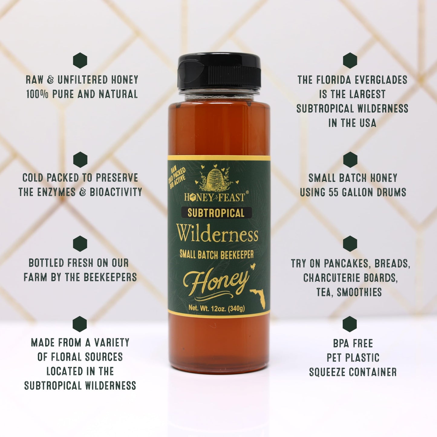 Honey Feast Subtropical Wilderness Honey, Raw & Unfiltered, 12 oz, Small Batch
