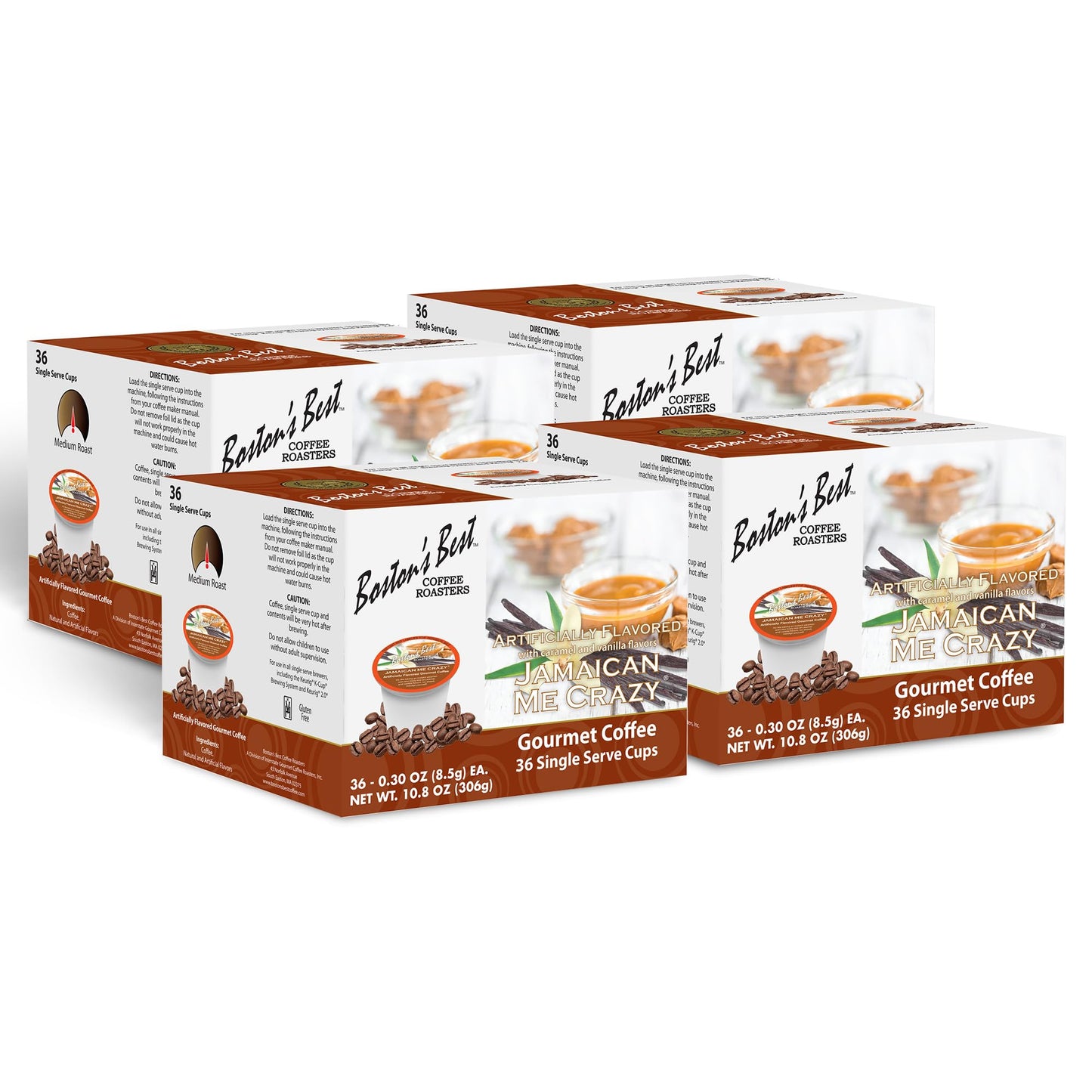 Bostons Best Jamaican Me Crazy Flavored Coffee, Gourmet Compatible with Keurig, 144 Single Serve Cups