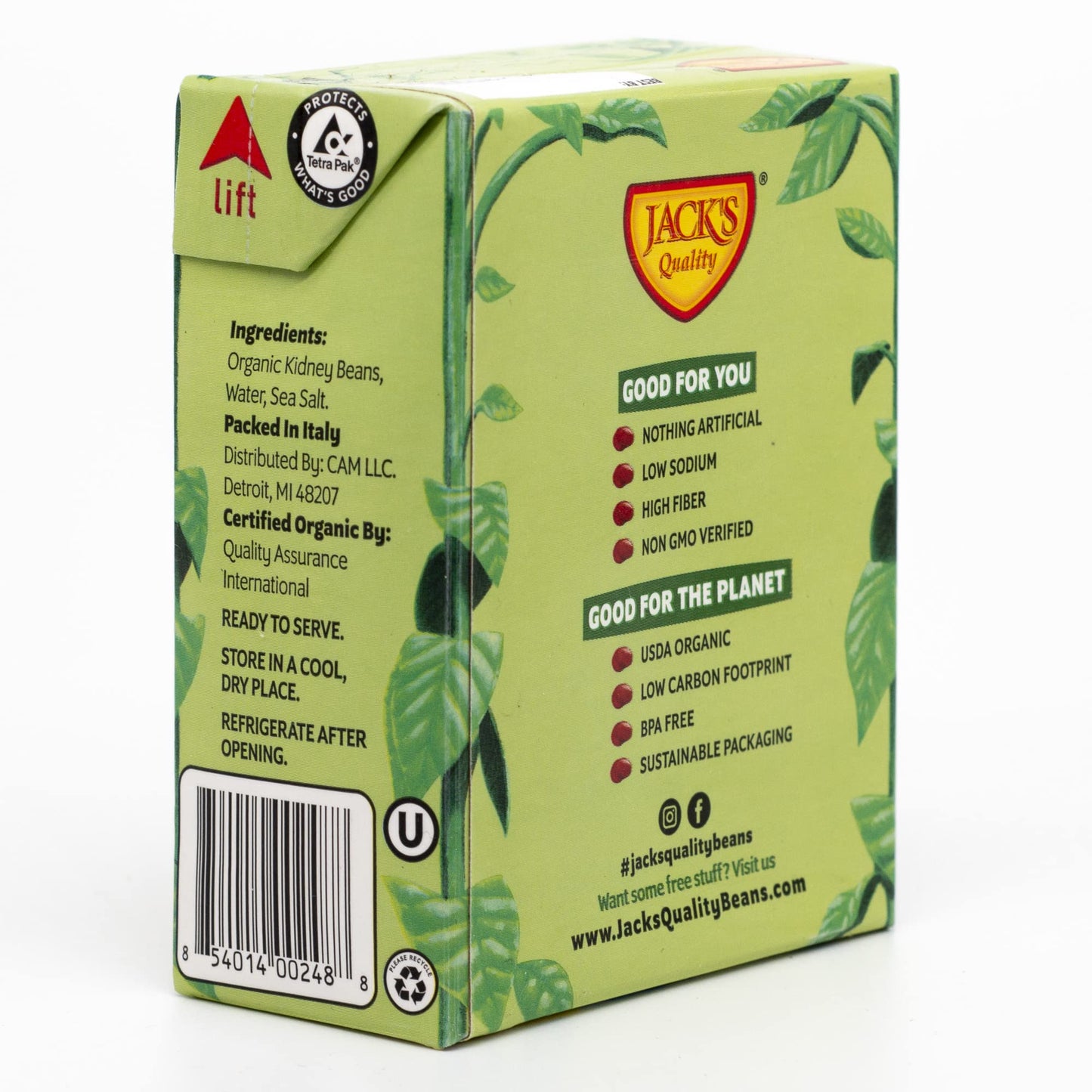 Jacks Organic Kidney Beans, 13.4 oz, Low Sodium, Non-GMO, 8-Pack