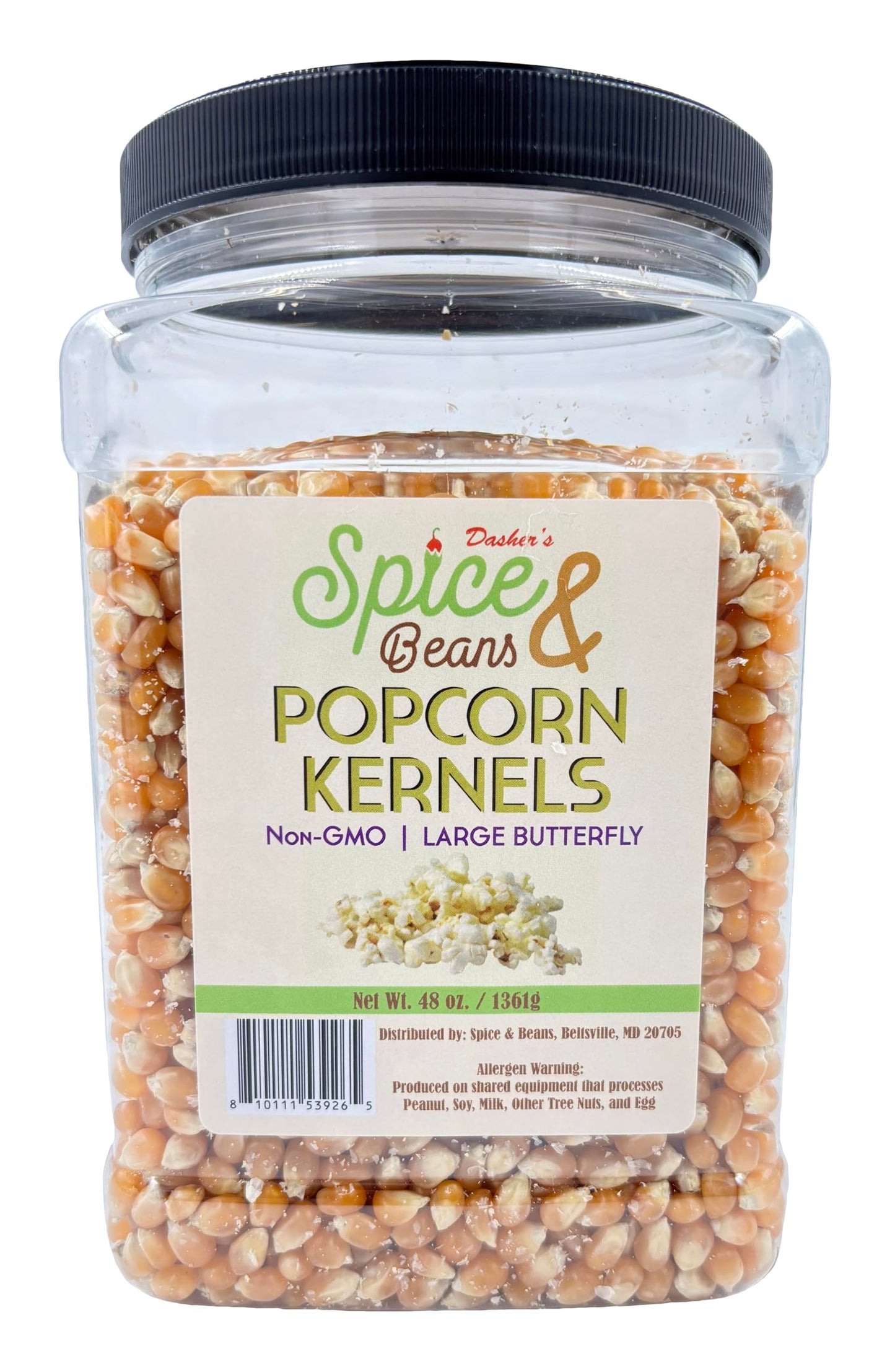 Popcorn Kernels by Dashers Spice & Beans | Non-GMO | Large Butterfly Kernels | 48 oz.