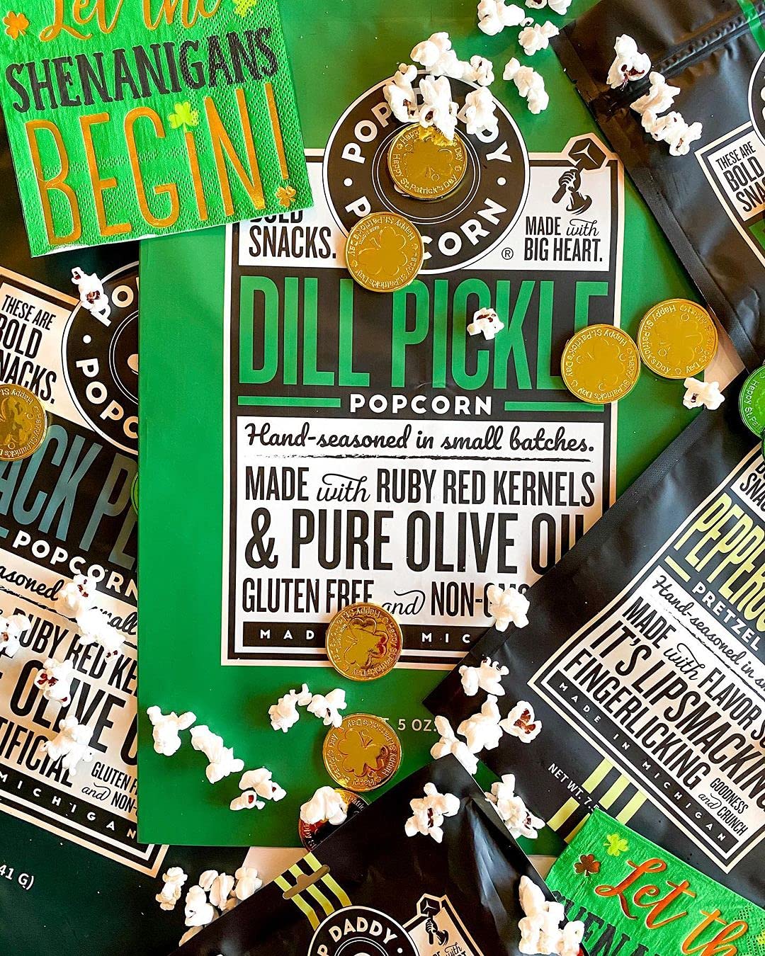 POP DADDY Gourmet Dill Pickle Flavored Popcorn, Gluten Free, 5oz Bags, 3 Pack