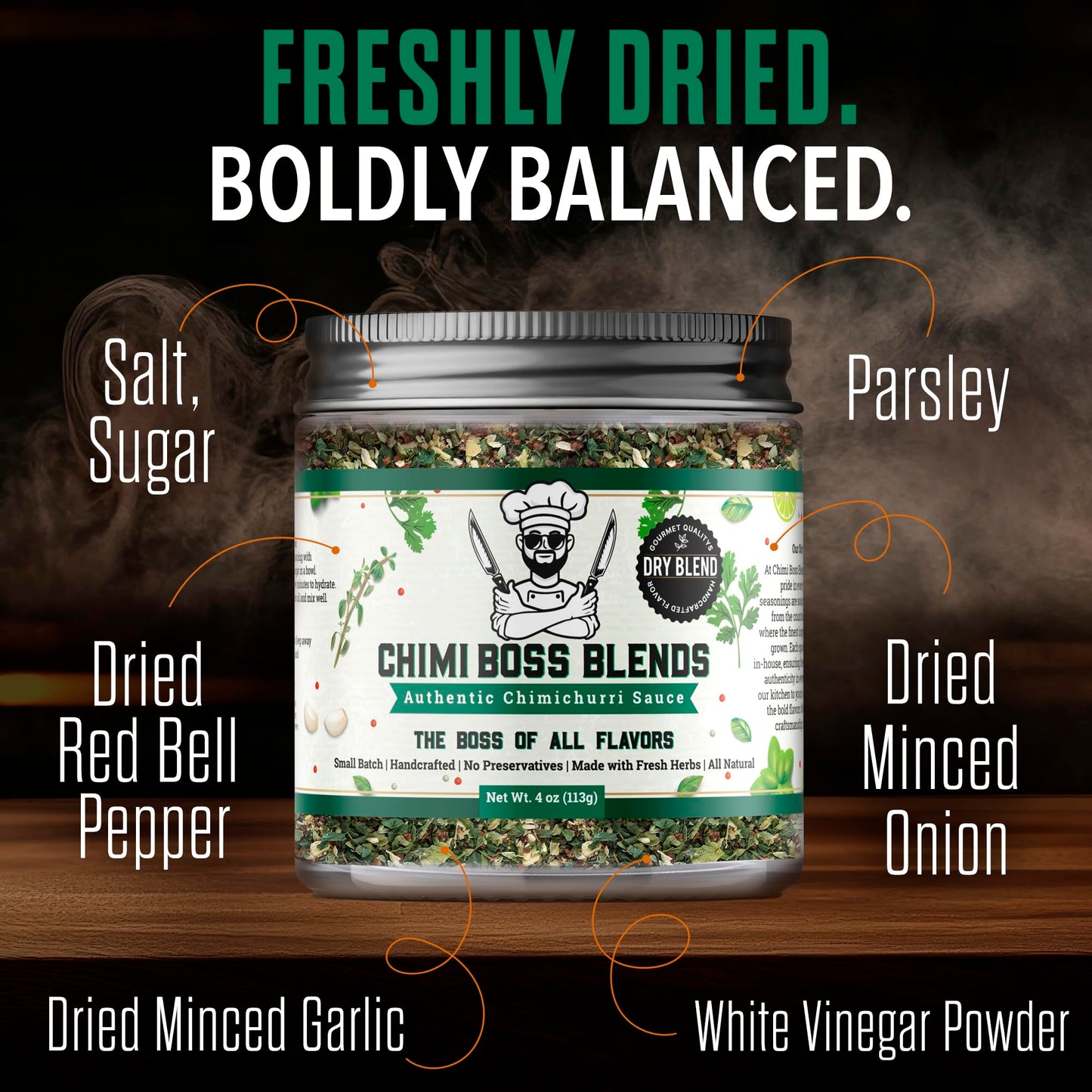 Chimi Boss Blends Chimichurri Original Dry Seasoning, 4 oz - Argentinian Herb & Garlic Rub with Parsley & Chili Flakes - All Nat