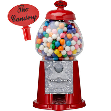 Gumball Machine - 12 Inch Candy Dispenser For 0.62 Inch Bubble Gum Ball And More - Vintage Heavy Duty Red Metal With Large Glass