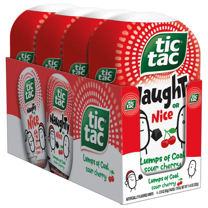 Tic Tac Naughty or Nice Lumps of Coal Sour Cherry Mints, 4 Bottle Packs, On-the-Go Refreshment, Stocking Stuffers, 2.9 oz Each