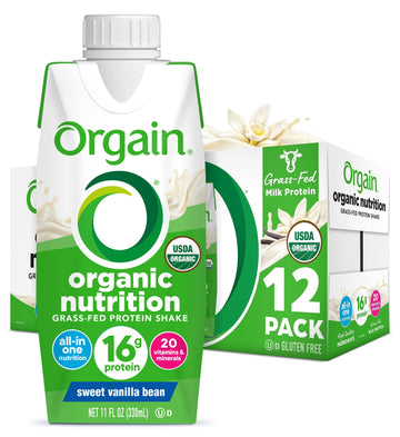 Orgain Organic Nutritional Protein Shake, Vanilla Bean - 16G Grass Fed Whey Protein, Meal Replacement, 20 Vitamins & Minerals, F