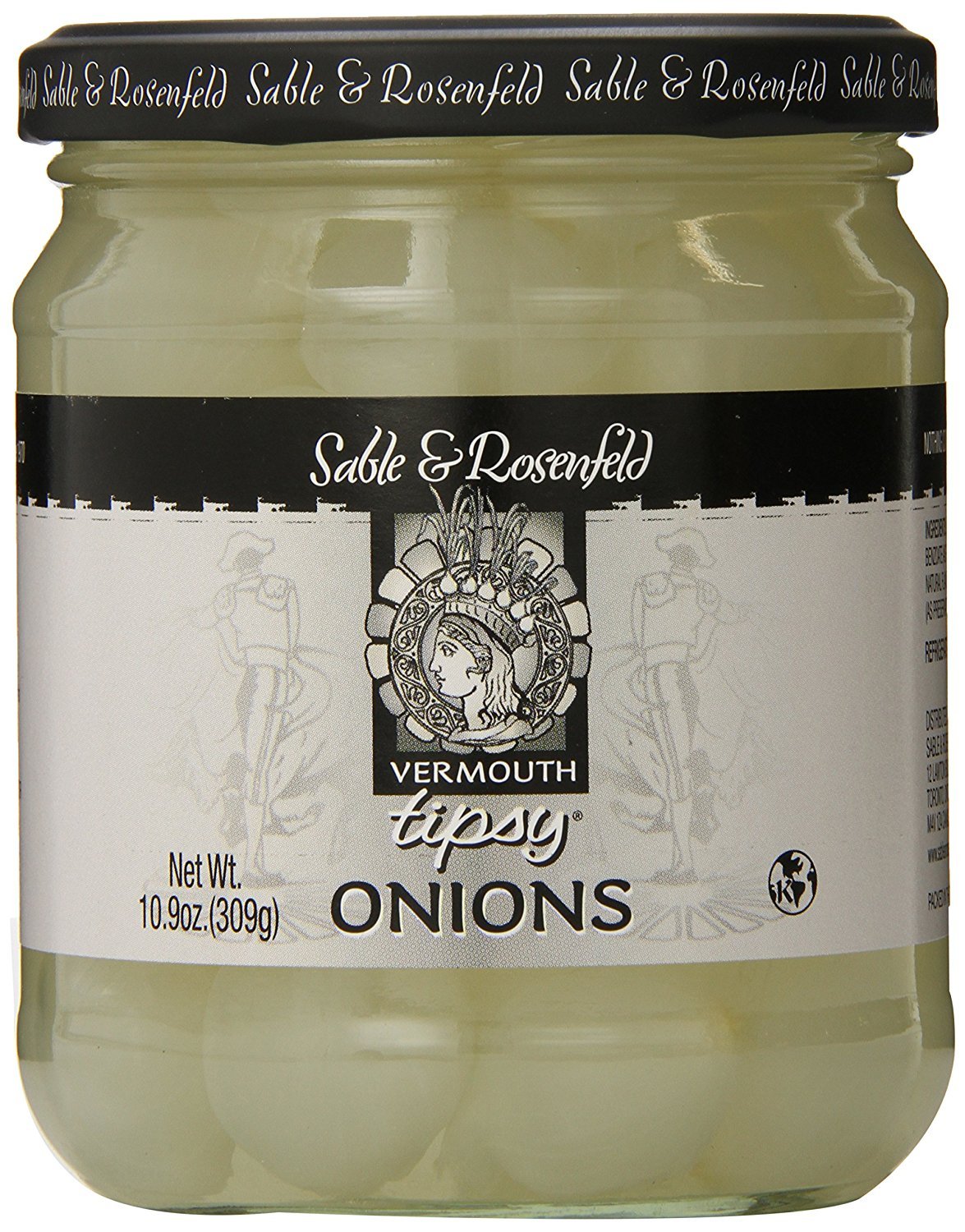 Sable & Rosenfeld Tipsy Cocktail Onions - Pickled Silverskin Onions, 10.9 oz, Kosher Parve, Ideal for Cocktails and Appetizers