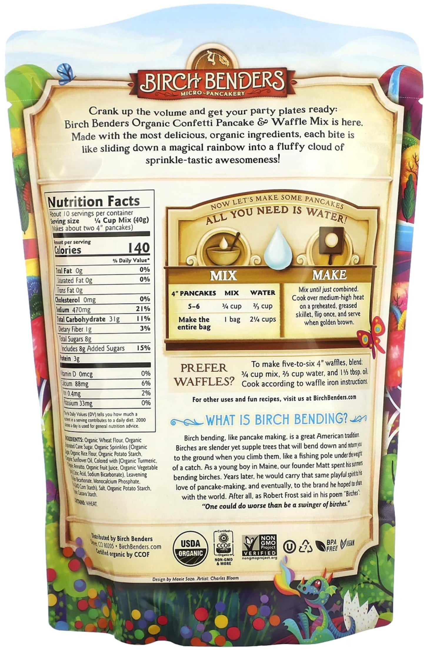 Birch Benders Organic Confetti Just-Add-Water Pancake & Waffle Mix, 14 Oz (Pack of 3)