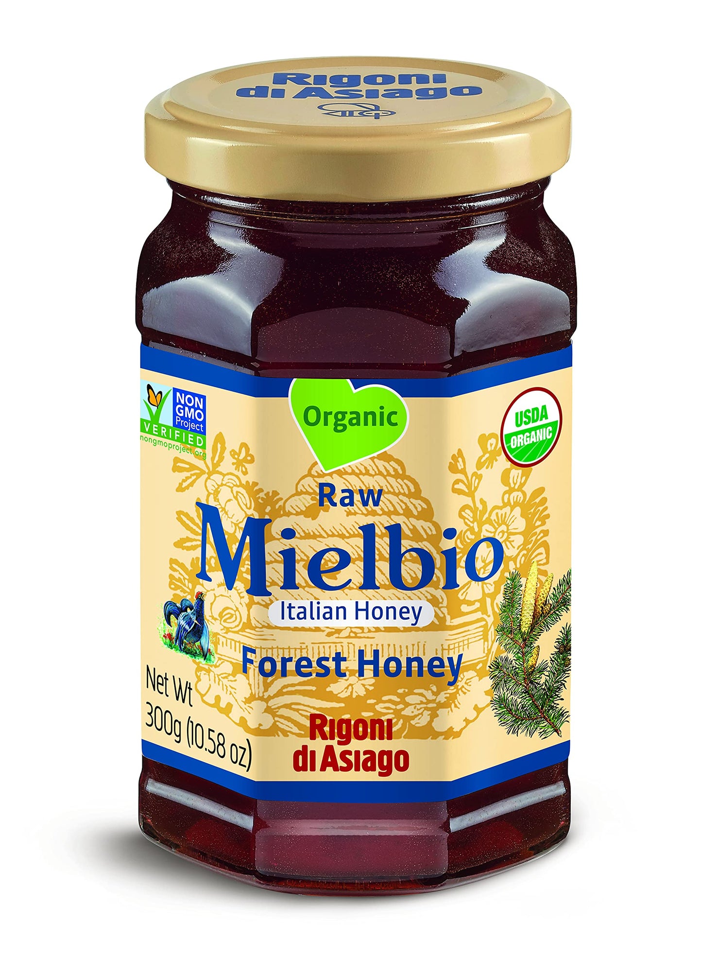 Rigoni di Asiago Organic Italian Raw Mielbio Forest Honey, 10.58 Oz, Pack of 6
