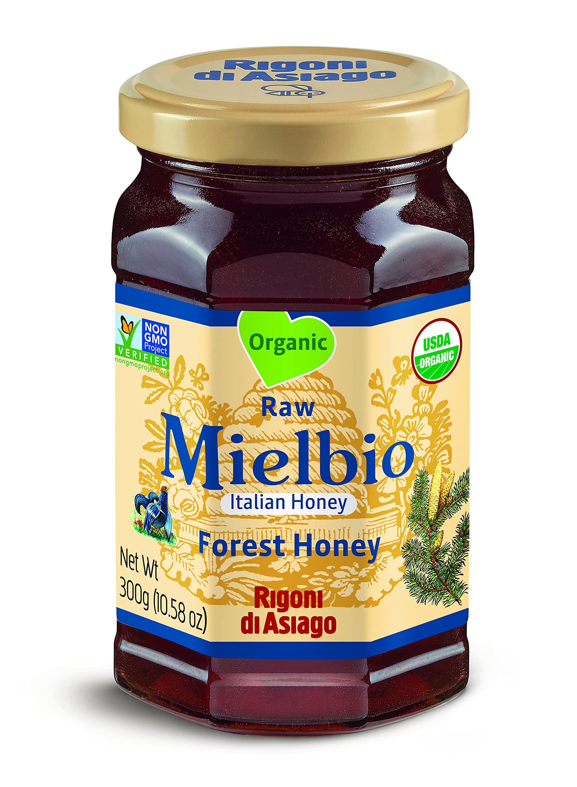 Rigoni di Asiago Organic Italian Raw Mielbio Forest Honey, 10.58 Oz, Pack of 6