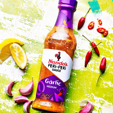 Nandos PERi PERi Garlic Sauce - Spicy Sauces, Seasoning or Marinade for Wings, Meat, Fish or Veg - Non-GMO, No MSG, Gluten Free