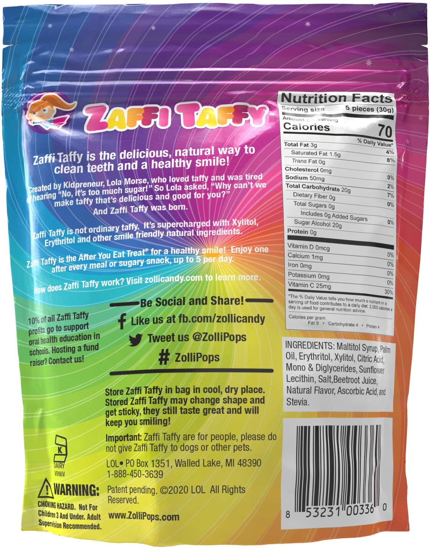 Zollipops Clean Teeth Taffy Anti-Cavity Candy 3 Oz - Delicious Taffy With Dental Health Benefits