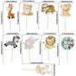 Gyufise 36Pcs Safari Animals Cupcake Toppers Jungle Animals Cupcake Picks Elephant Giraffe Lion Hippo Monkey Zebra Leaf Cake Dec