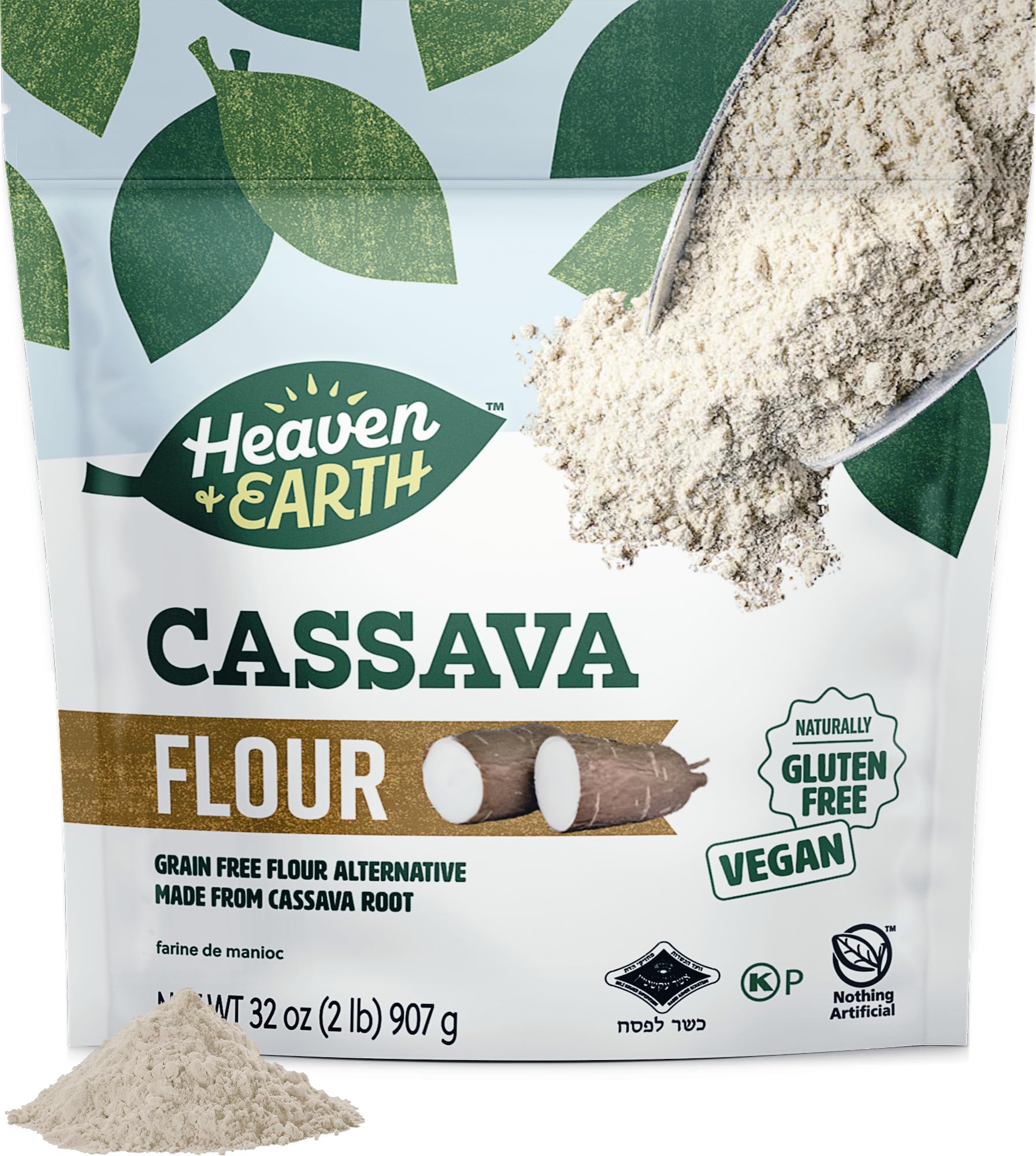Heaven & Earth Cassava Flour, 2lb Bag | Gluten Free and Grain Free Flour for Baking | Non GMO Verified | Paleo Flour | Vegan | W