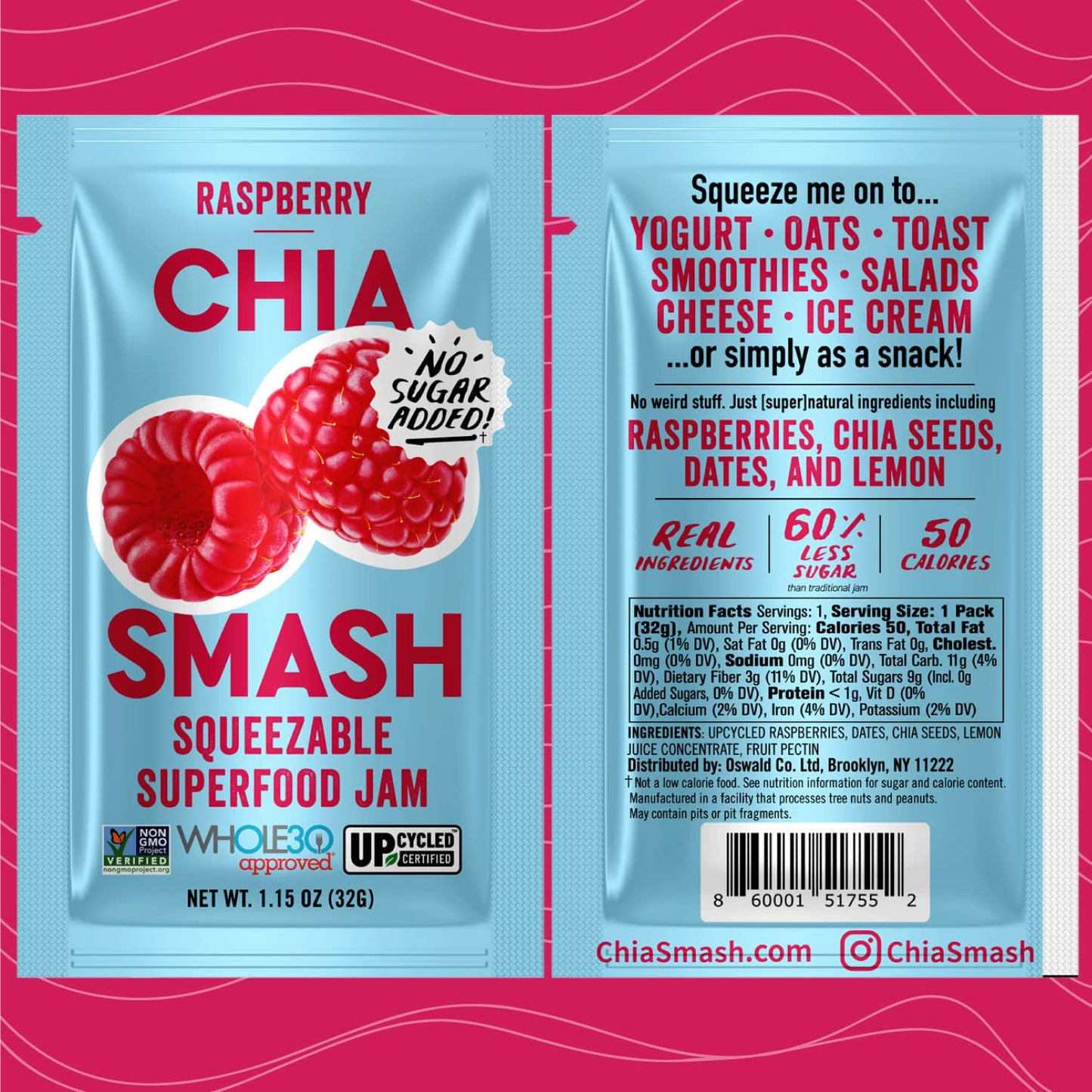 Chia Smash Superfood Jam Packets | Vegan, Whole 30, Keto | 10 Packets | Raspberry