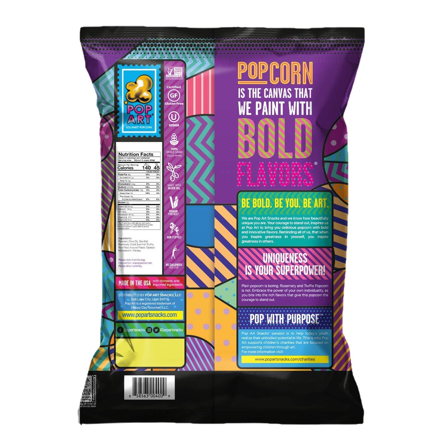 Pop Art Snacks Gourmet Popcorn - Rosemary Truffle With Olive Oil - Gluten Free Vegan Popcorn - Flavored Snacks For Adults, Kids,