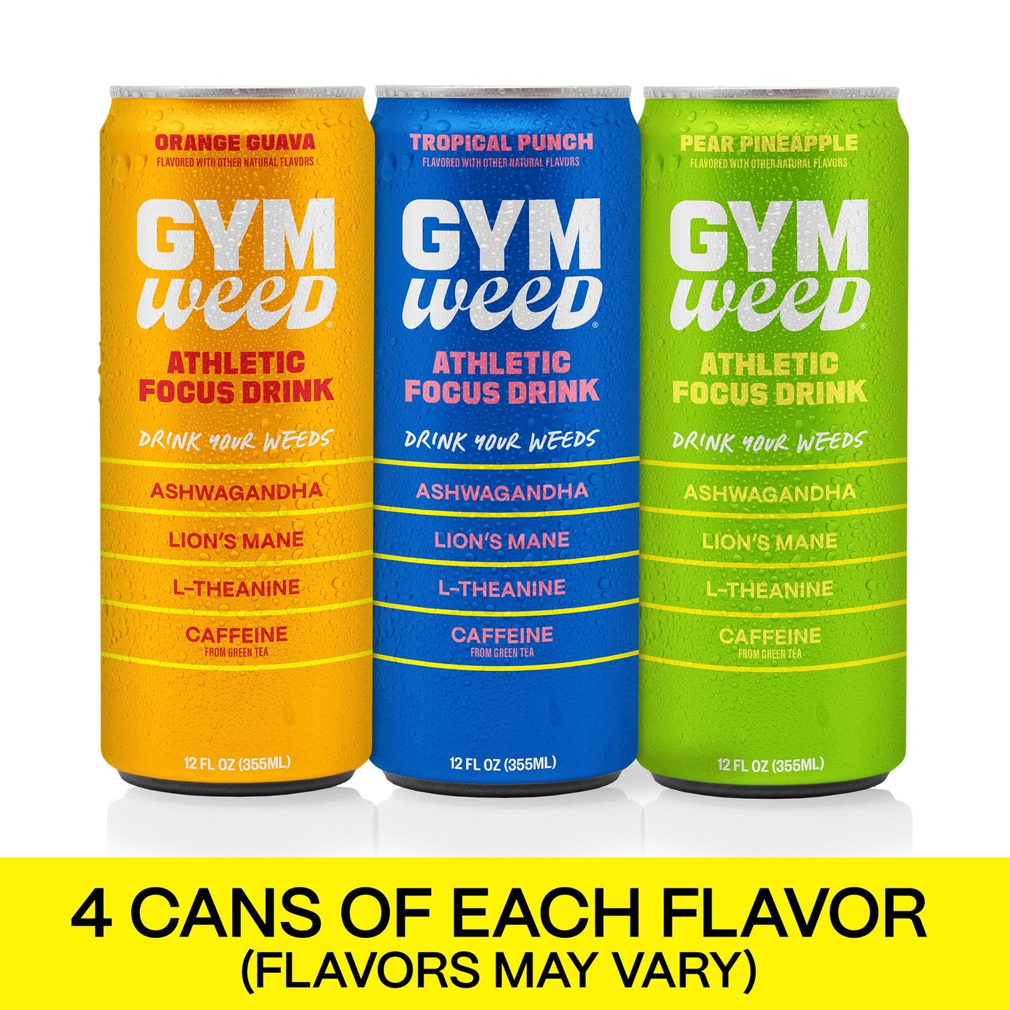 GYM   Athletic Focus Drink Variety Pack, 12 Pack with KSM-66 Ashwagandha, Lions Mane, L-Theanine, Green Tea Caffeine
