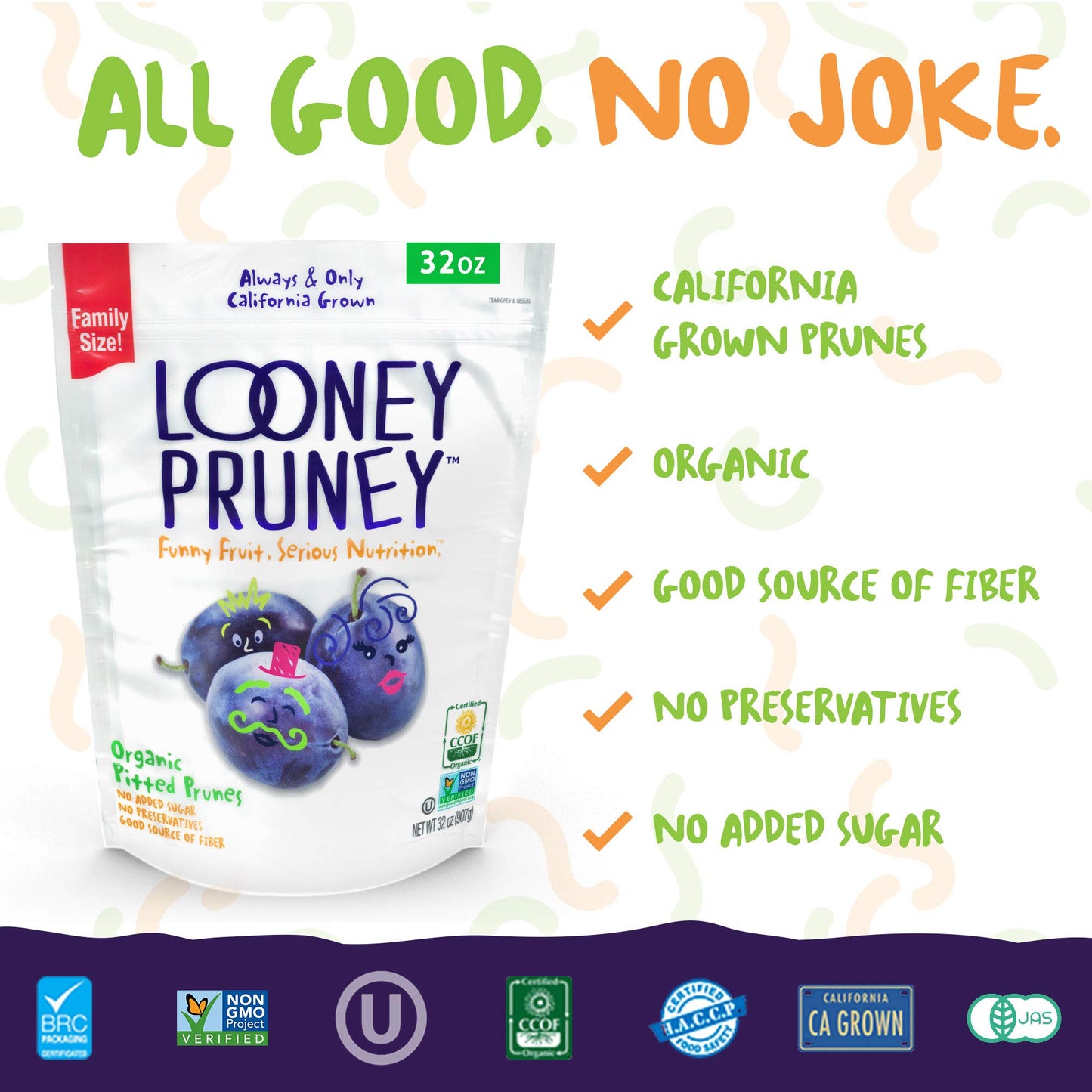 Looney Pruney Organic Pitted Dried Prunes For The Entire Family | Always California-Grown | Kosher | No Added Sugar & No Preserv