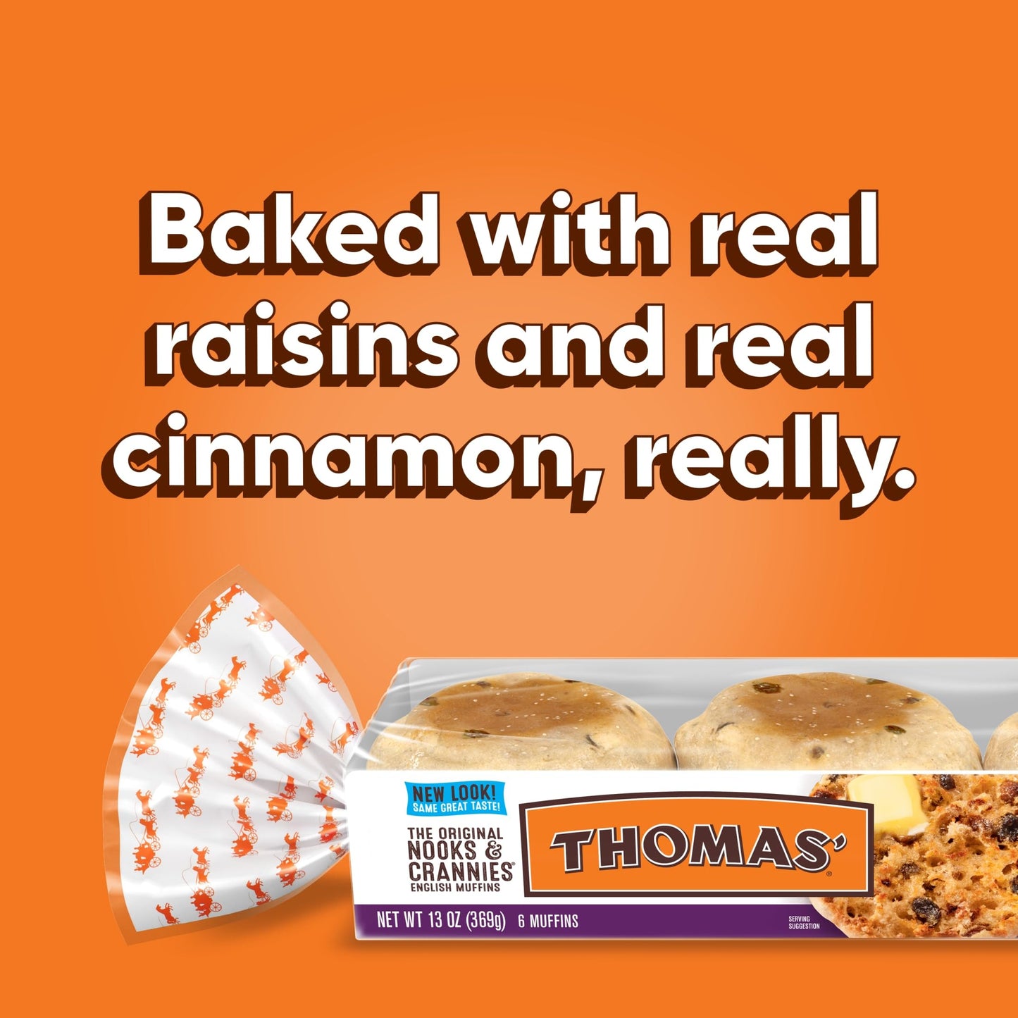 Thomas Cinnamon Raisin English Muffins, 6 Count, 13 Oz Package of English Muffins