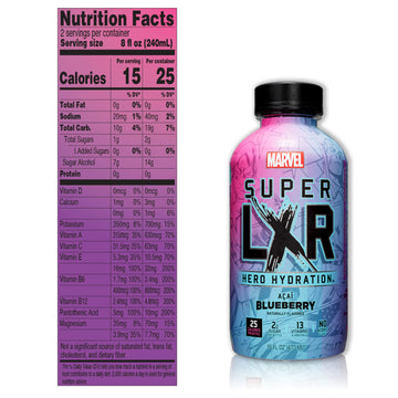 AriZona x Marvel Super LXR Hero Hydration - Acai Blueberry - 16oz (Pack of 12) - Low Sugar Sports Drink, Perfect for Athletes, V