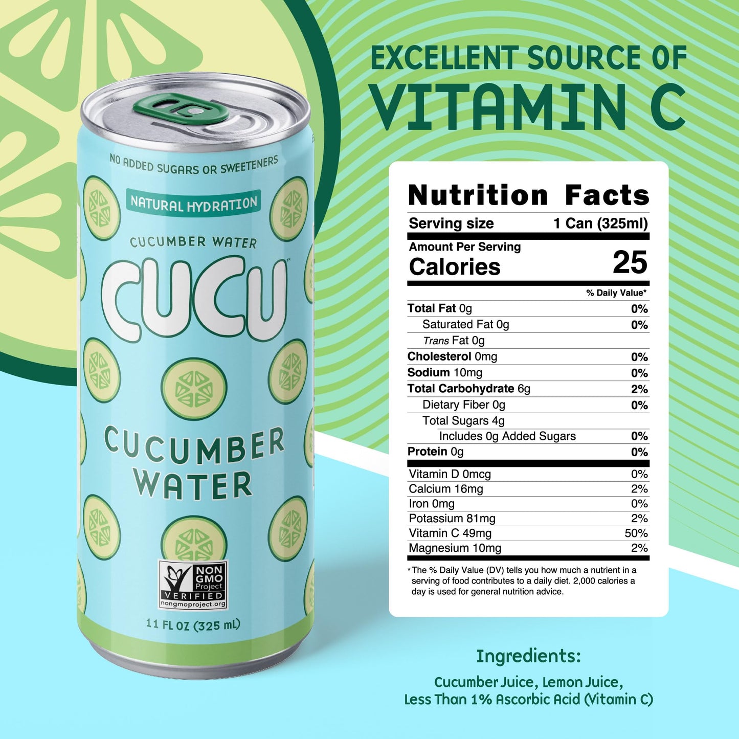 CUCU Cucumber Water – Natural Hydration, No Sugar Added, 12 Pack, 11 fl oz Cans