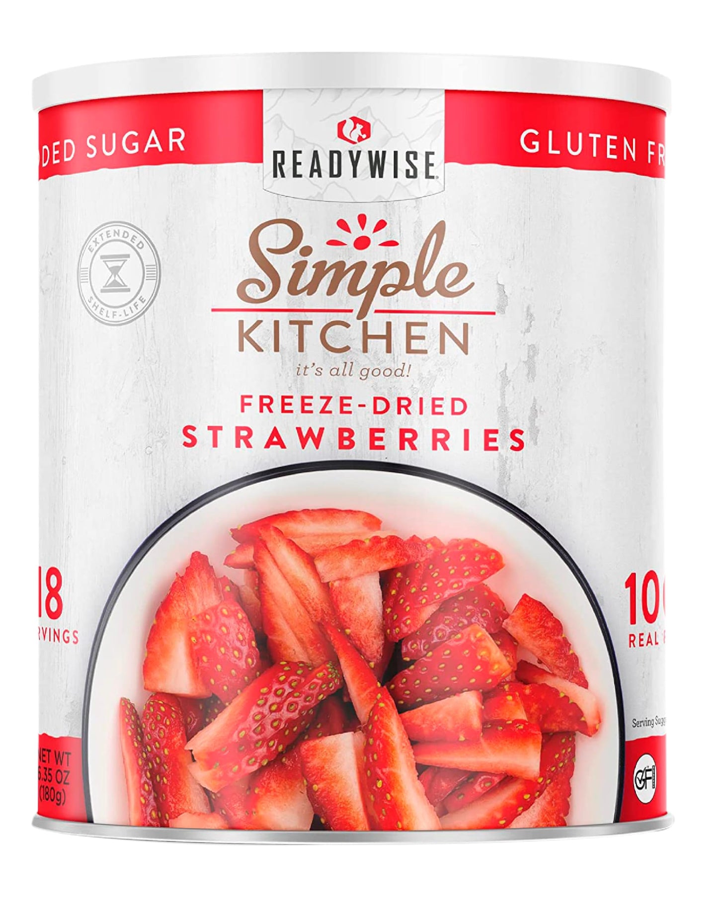READYWISE - Simple Kitchen Freeze Dried Strawberries, 18 Servings, Vegan, Gluten Free, Healthy Snack, Survival Food, Dried Fruit
