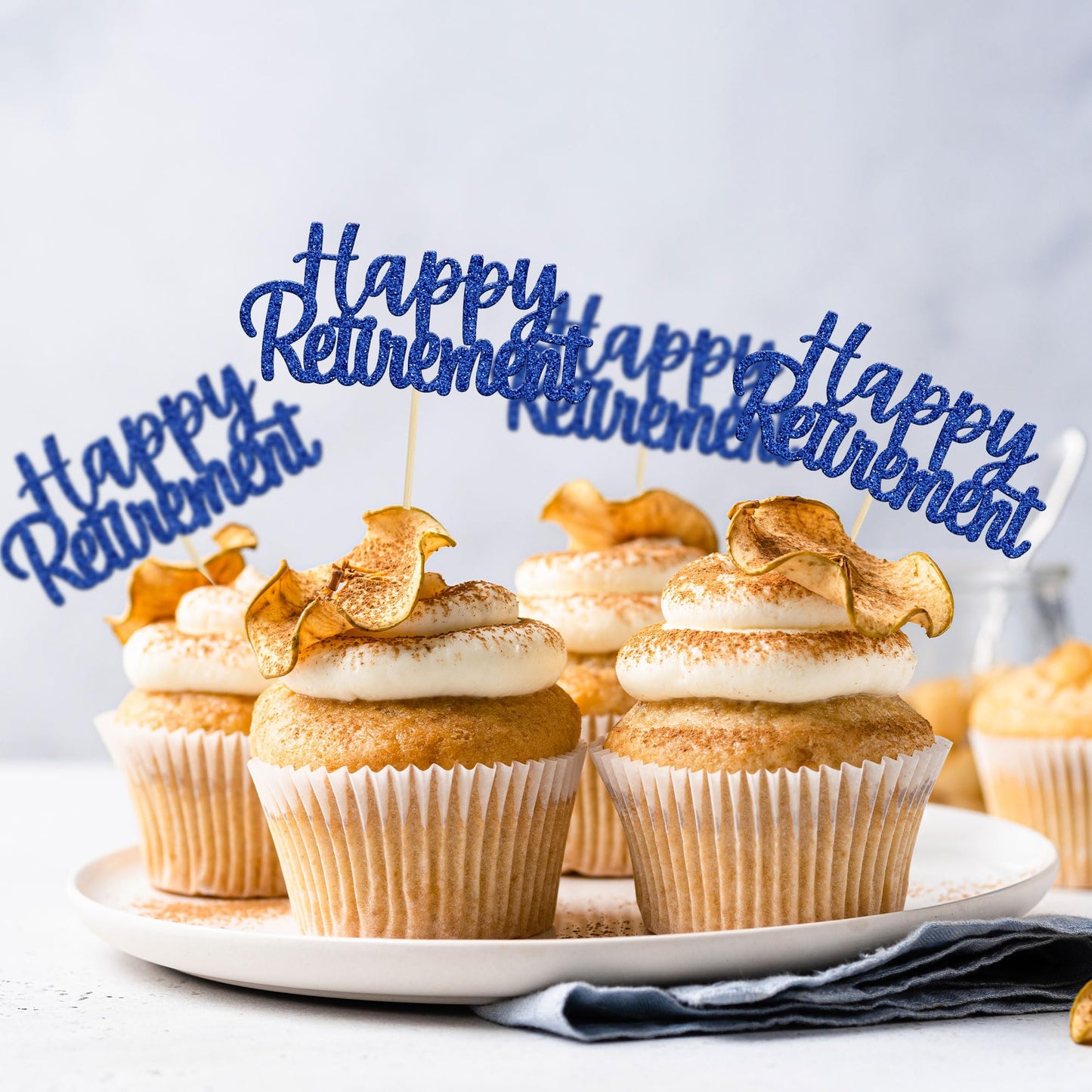 Gyufise 36 Pack Happy Retirement Cupcake Toppers Blue Glitter Retired Cupcake Picks Decorations For Retirement Theme Birthday Pa