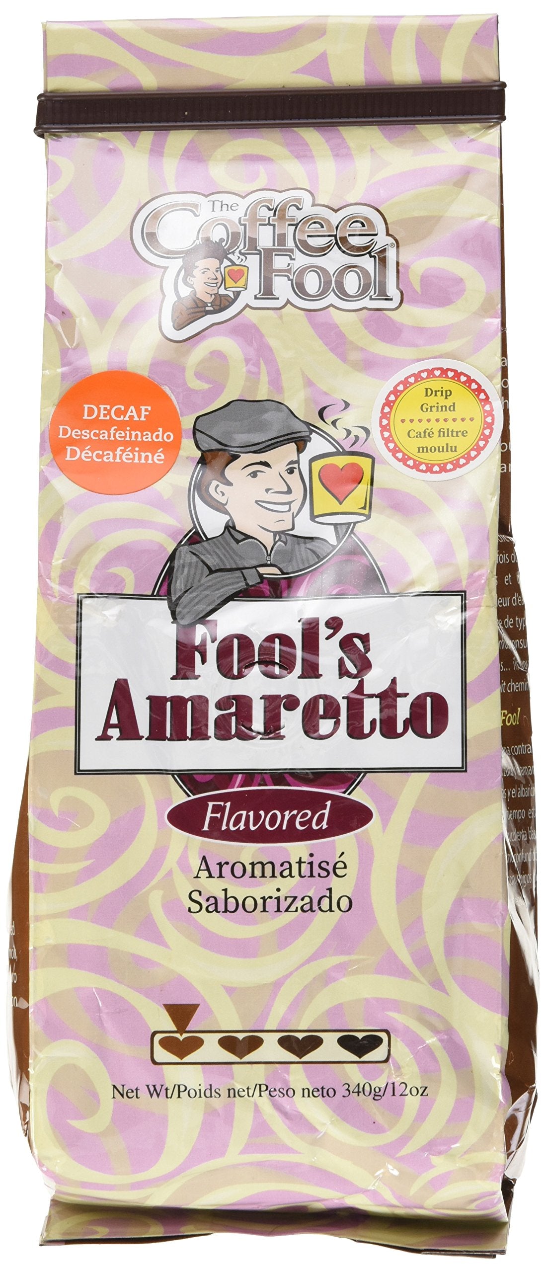 The Coffee Fool Decaf Amaretto Coffee, Drip Grind, 12 Ounce (Pack of 1), Model 848101012238