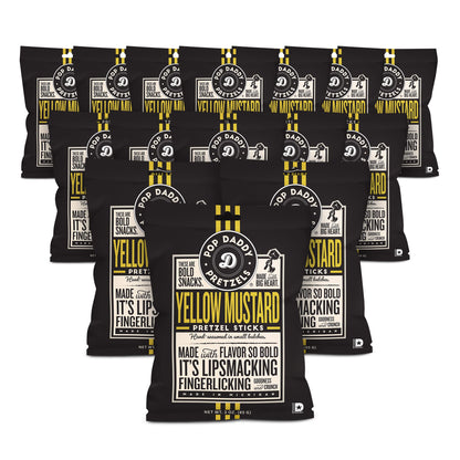 Pop Daddy Flavored Pretzels Sticks | Yellow Mustard Flavor | 3oz Healthy Gourmet Pretzels Snacks | 15 Pack