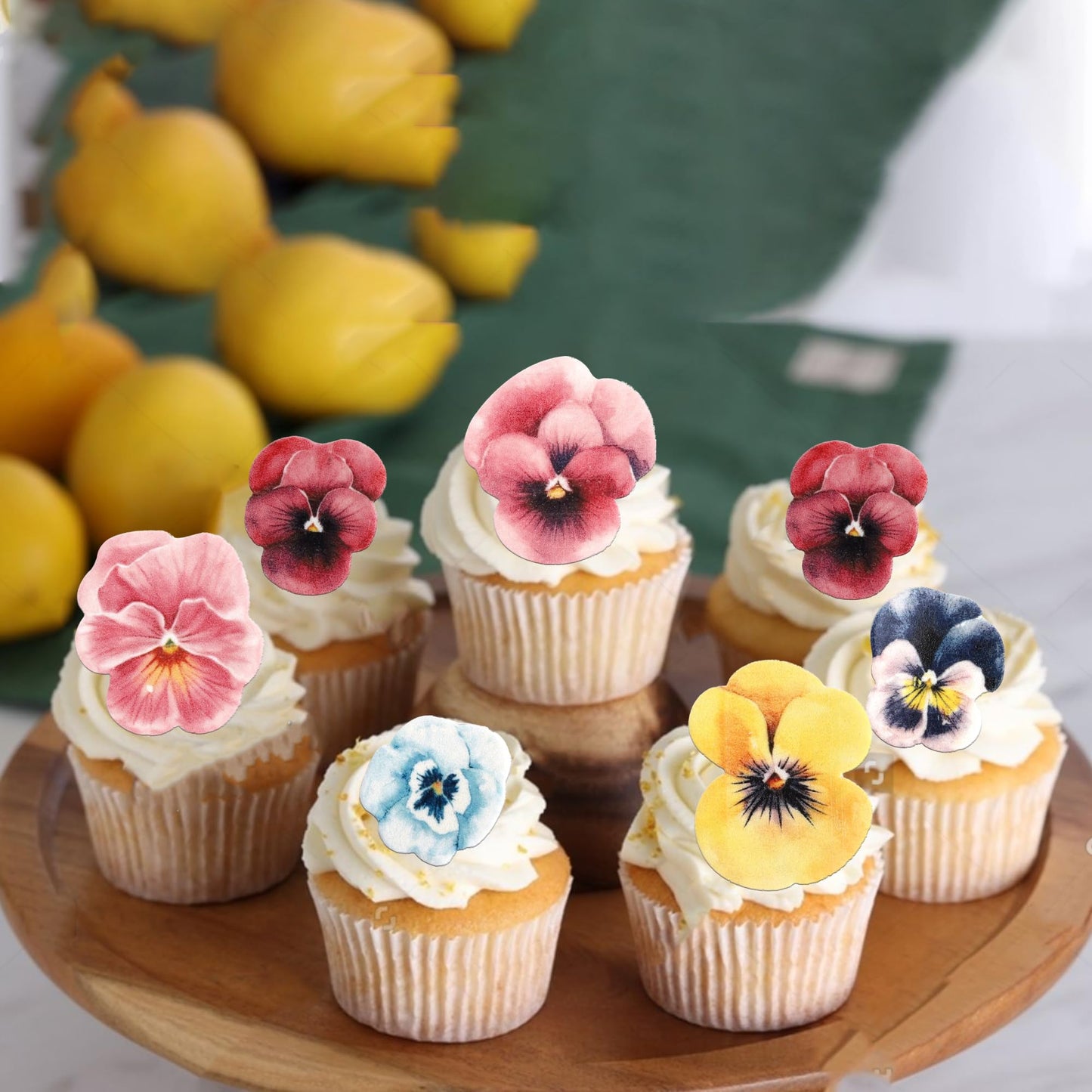 60 Pcs Edible Flowers Cake Toppers Wafer Paper Flowers Cupcake Toppers Pansies Wedding Bridal Engagement Edible Flower Cake Deco
