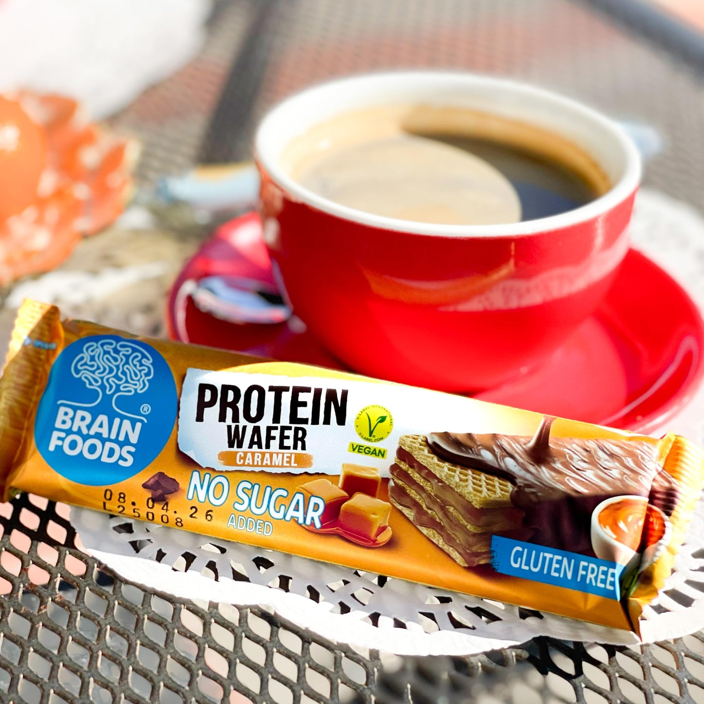 Brain Foods Gluten Free Vegan Caramel Protein Wafers - 12 Bars, 8g Protein, No Sugar Added, 1.4 oz, Natural Caramel Flavor