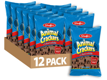 STAUFFERS Chocolate Animal Crackers - 12 Count, 8oz Bags - Classic Animal-Shaped Snacks for the Family