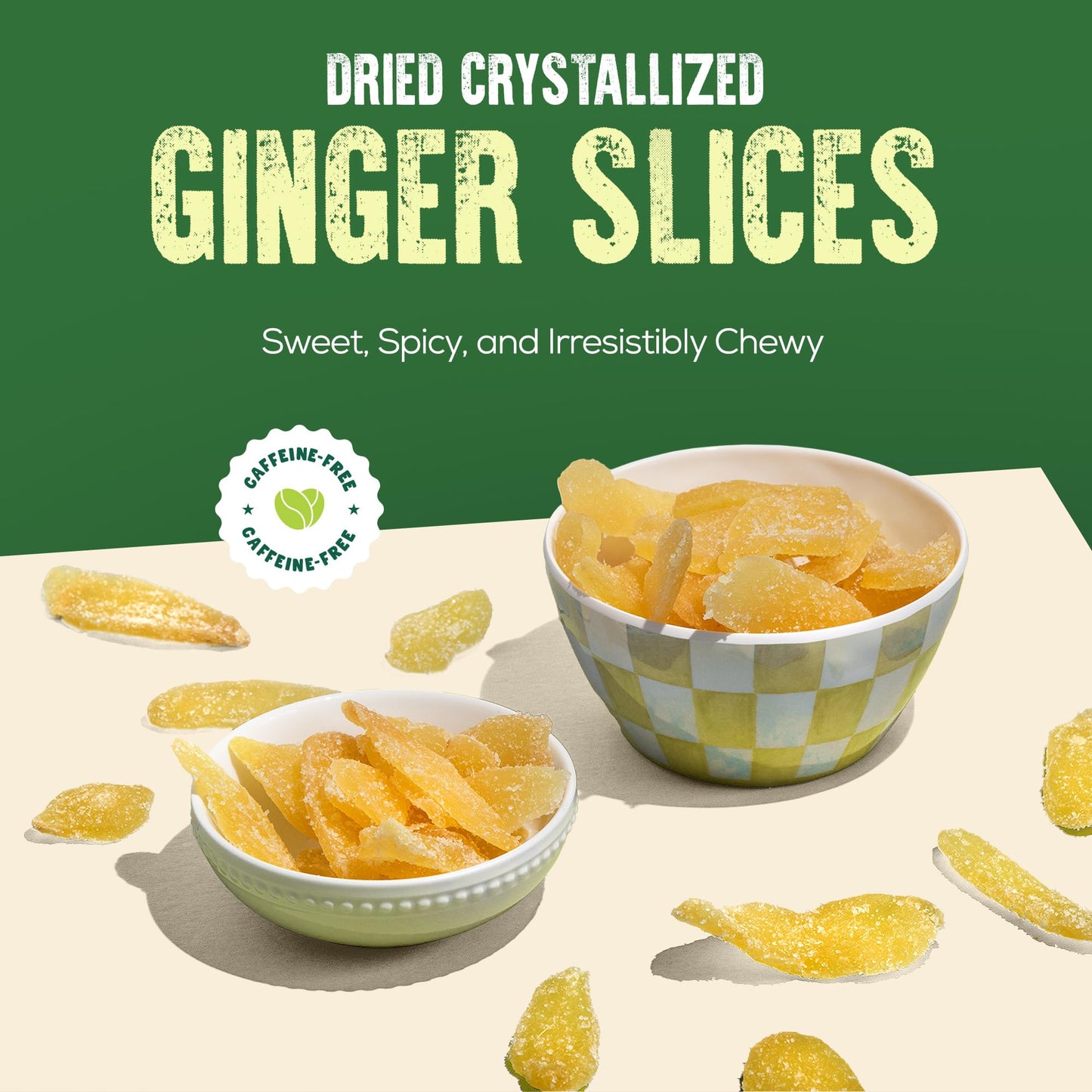 The Snackery Crystallized Ginger Slices - Candied Ginger for Snacking & Baking, Kosher, 2 lbs Resealable Bag