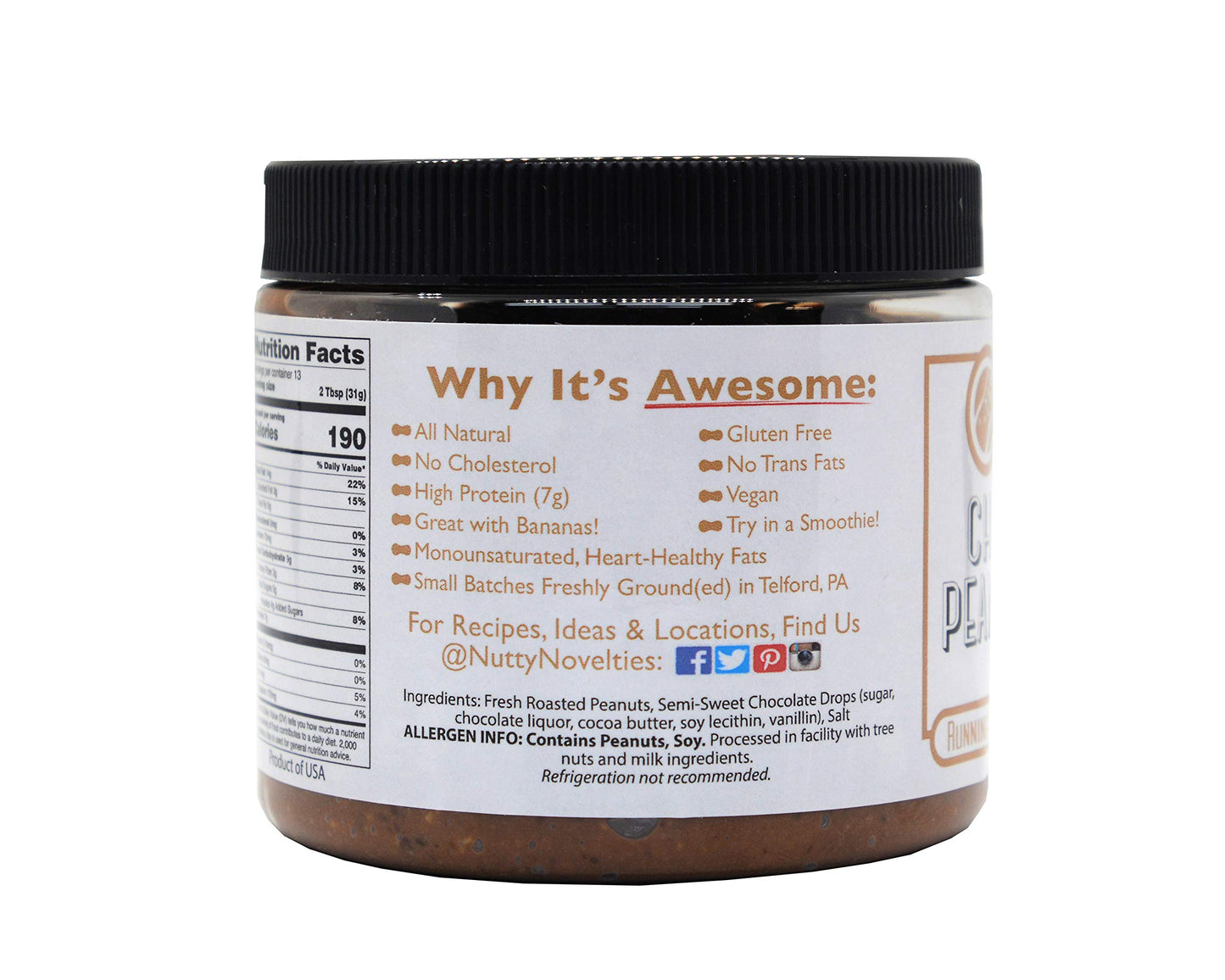 Nutty Novelties Chocolate Peanut Butter - High Protein, All-Natural, Vegan - 15 Ounces