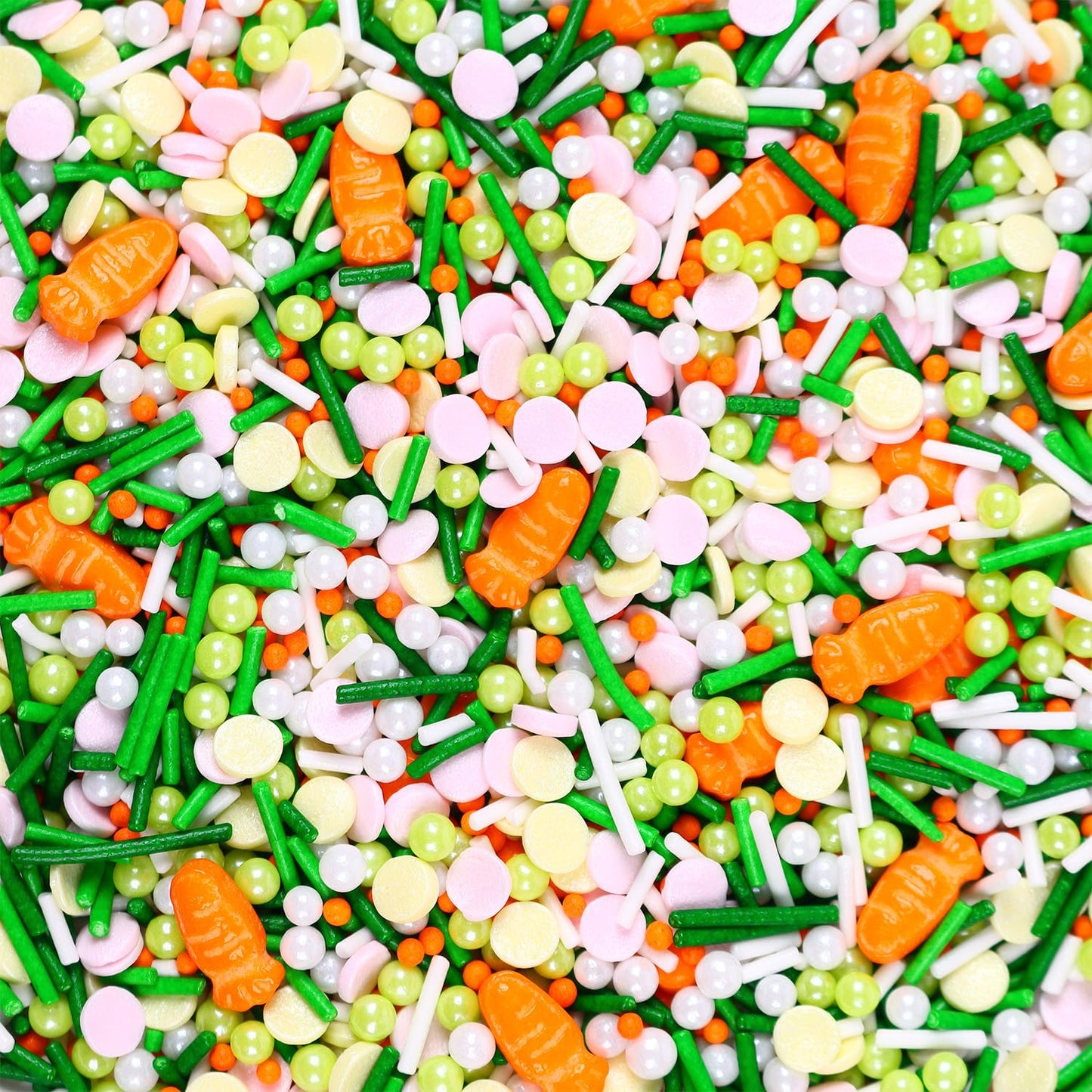 Edible Easter Sprinkles For Cake Decorating, Edible Carrot Sprinkles, Round Sprinkles, And Jimmy Spring Sprinkles For Easter Car