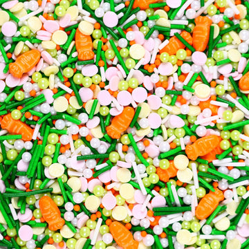 Edible Easter Sprinkles For Cake Decorating, Edible Carrot Sprinkles, Round Sprinkles, And Jimmy Spring Sprinkles For Easter Car