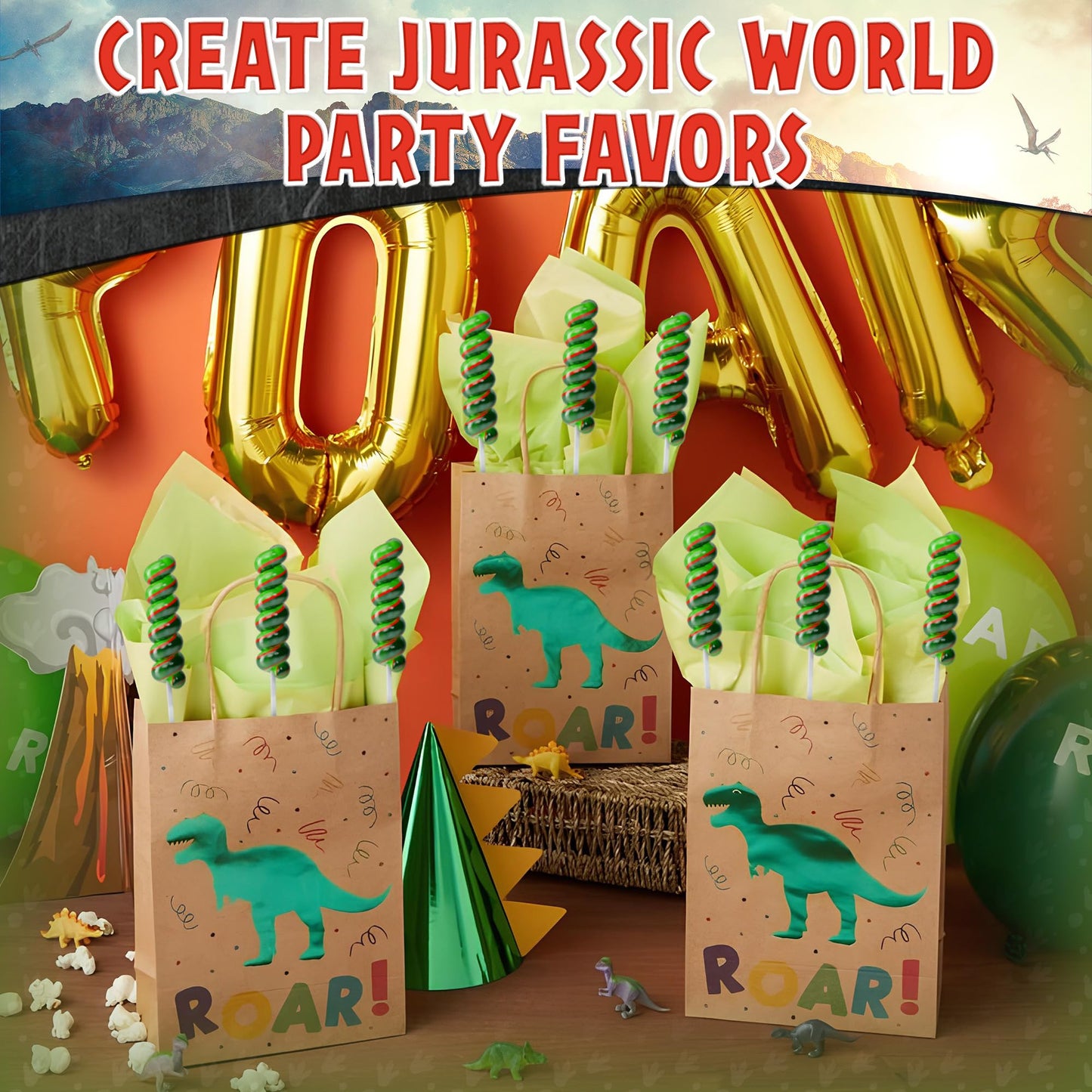 Jurassic World Lollipops Swirl 20Pk- Jurassic World Candy For Dinosaur Party Favors & Jurassic World Party Favors - Dinosaur Can