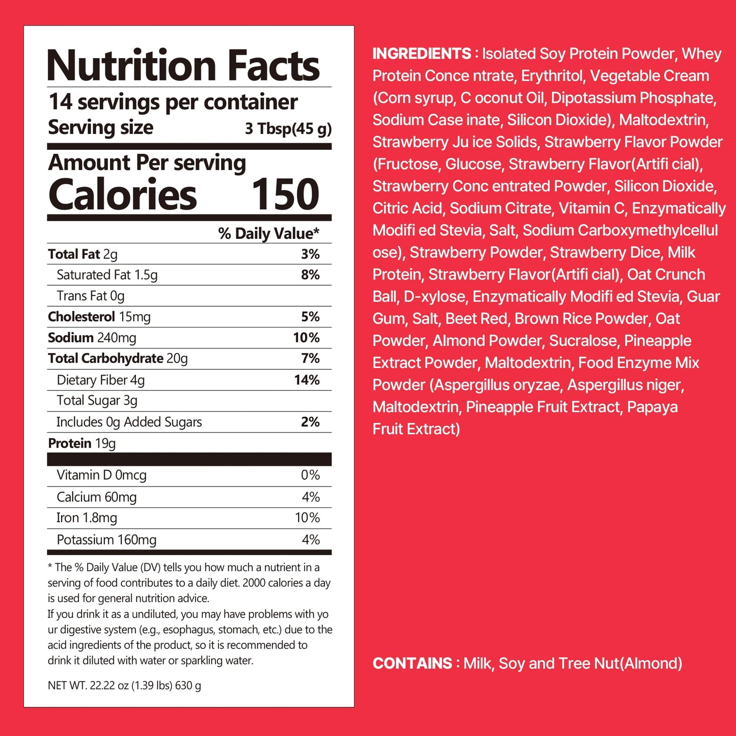 Flimeal Strawberry Protein Shake  With Crunchy Protein Balls  Protein Smoothie Powder - 19g Protein  Low Sugar  Keto-Friendly Meal Replacement Shake  22.22oz  14 Servings  14 Servings (1 X 22.22oz)